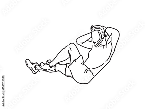 Sportsman Training, Exercise, Drinking Water, Line Art Vector Illustration