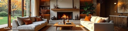 Wallpaper Mural Cozy Living Room with Fireplace Natural Light, Comfortable Seating, Perfect for Home Decor Inspiration Torontodigital.ca