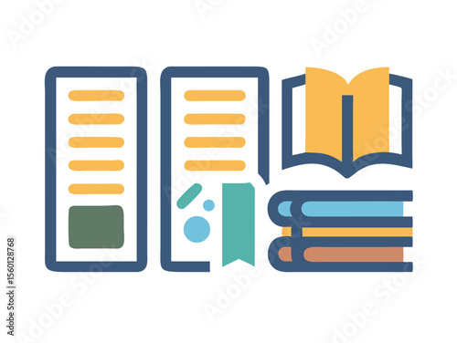 Open book with graduation cap, symbolizing academic success. A stylized illustration of an open book, resting on a surface, with a graduation cap placed atop and tassel hanging. 