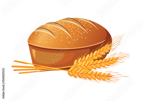 Hearty Whole Wheat Loaf with Grains - Vector Illustration