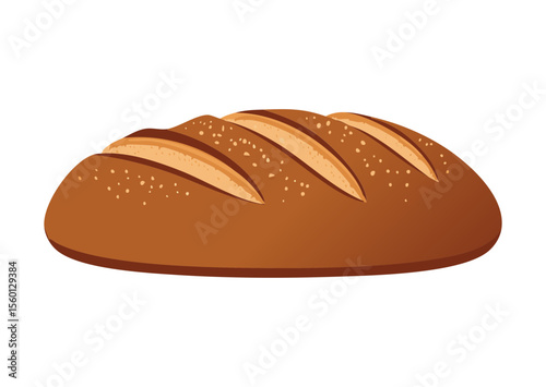 Classic Baked Dark Bread Loaf - Vector Illustration