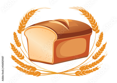 Fresh Sliced Bread in Wheat Wreath - Vector Illustration