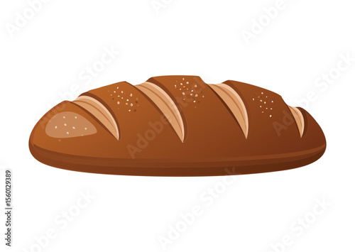 Traditional Dark Brown Bread Loaf - Vector Illustration