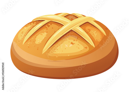 Fresh Baked Bread with Simple Cross Design - Vector Illustration