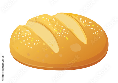 Golden Baked Loaf with Grains and Parallel Slashes - Vector Illustration