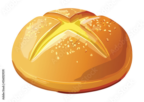 Fresh Baked Bread with Decorative Flour Design - Vector Illustration
