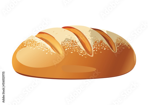 Golden Baked Long Loaf with Irregular Slashes - Vector Illustration