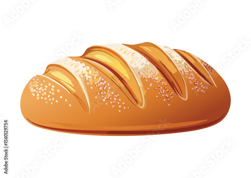 Golden Baked Round Loaf with Parallel Slashes - Vector Illustration