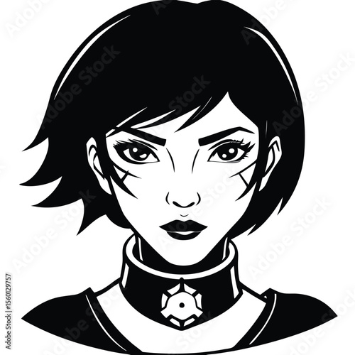 Stylized woman portrait black white vector