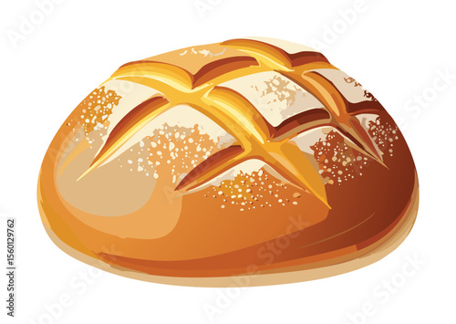 Golden Baked Round Loaf with Crisscross Pattern - Vector Illustration