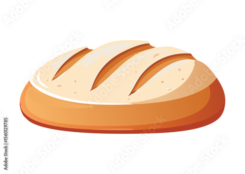 Golden Baked Round Loaf with Single Slash - Vector Illustration