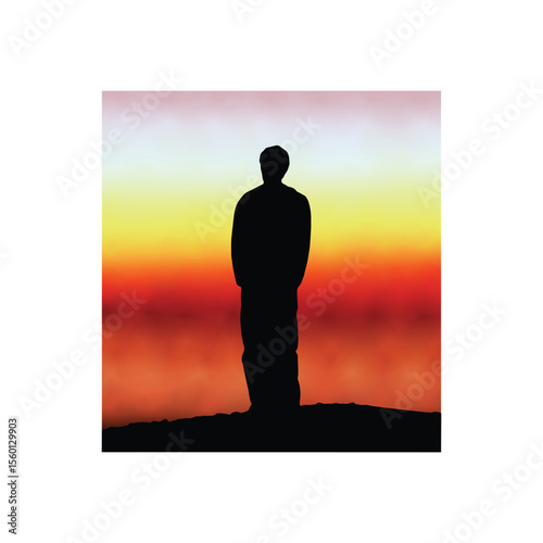 Silhouette of a Man Standing Alone at Sunset vector illustration black silhouette of a man