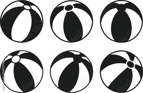 Set of Beach Ball Silhouettes in Minimal Vector Style