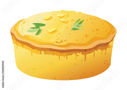 Golden Baked Dish with Fresh Green Herbs - Vector Illustration