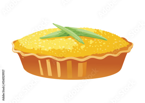 Golden Baked Dish with Fresh Green Herbs - Vector Illustration