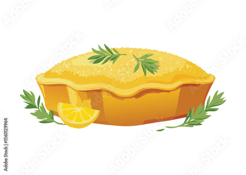 Savory Baked Dish with Fresh Herbs and Lemon - Vector Illustration