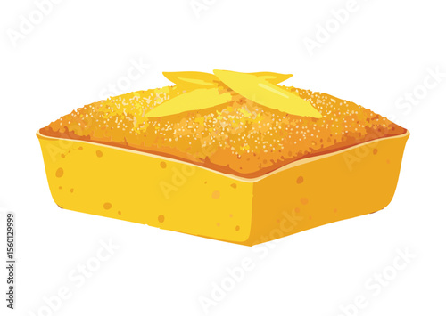 Delicious Golden Yellow Pound Cake Dessert Slice - Vector Illustration