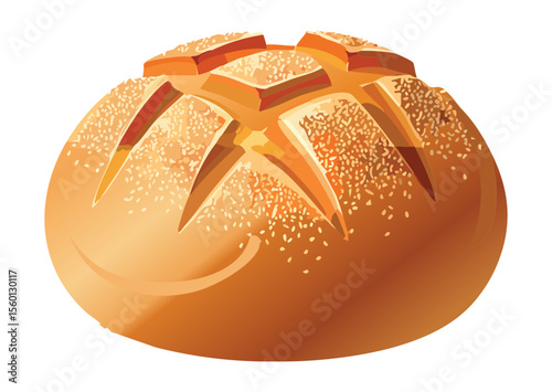 Golden Brown Loaf with Decorative Slit - Vector Illustration