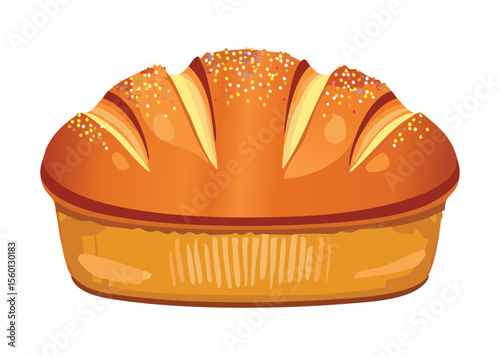 Golden Baked Bread with Crisscross Crust - Vector Illustration