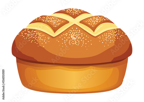 Elongated Rustic Loaf with Baked Flour Design - Vector Illustration