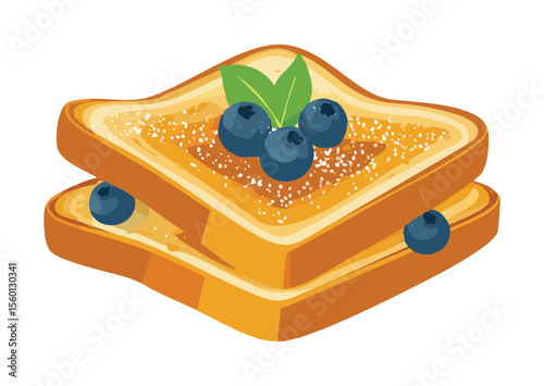 Golden French Toast with Fresh Blueberries - Vector Illustration