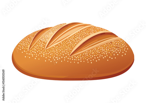Rustic Brown Loaf Bread with Sesame Seeds - Vector Illustration