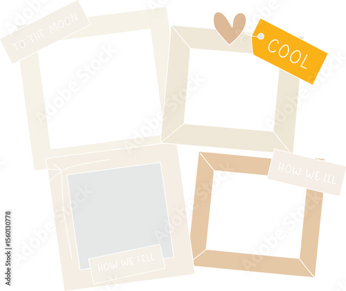Photo frames collage template mockup with cool tags to the moon how we fell how we ill black background