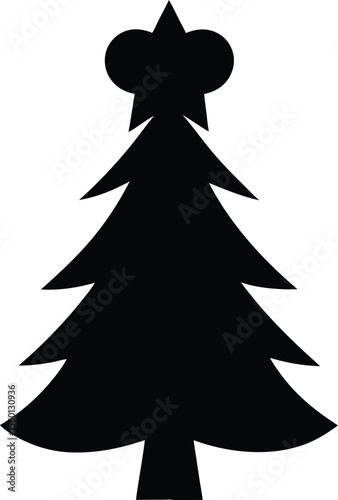 Black Christmas Tree Silhouette On White Background

