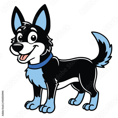Happy black and blue cartoon dog standing bluey bandit