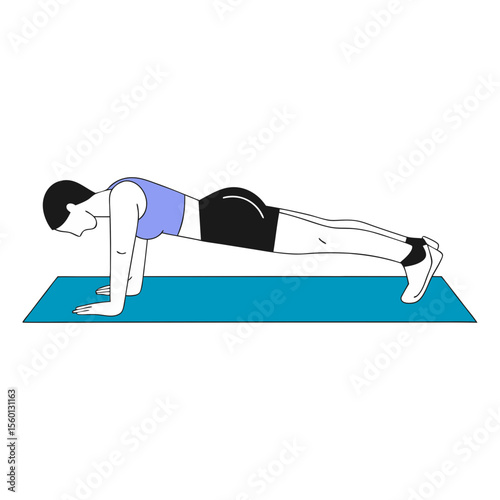 Core Workout Plank Position in Flat Vector Style 