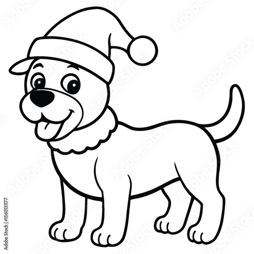 Cartoon dog wearing santa hat standing festive holiday