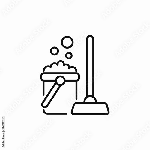 mop bucket foam cleaning icon sign vector