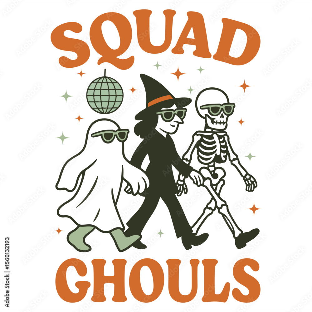 Obraz premium Squad Ghouls - halloween illustration, ghost halloween quotes typography t-shirt, funny spooky witch halloween desing sublimation 