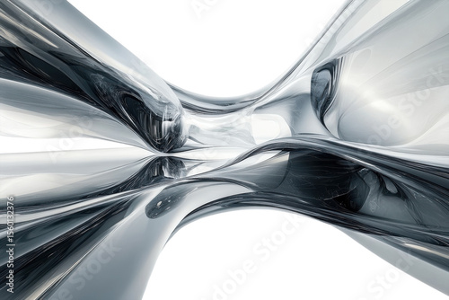 Chrome Abstract Sculpture Art Modern Curves Fluid Metallic Shapes Smooth Surface Silver Design