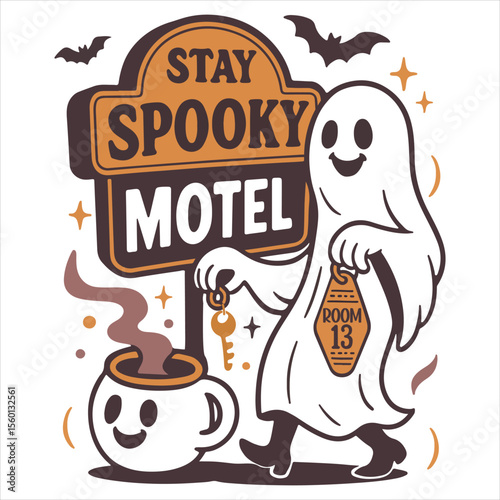  Stay Spooky Motel - halloween illustration, ghost halloween quotes typography t-shirt, funny spooky witch halloween desing sublimation
