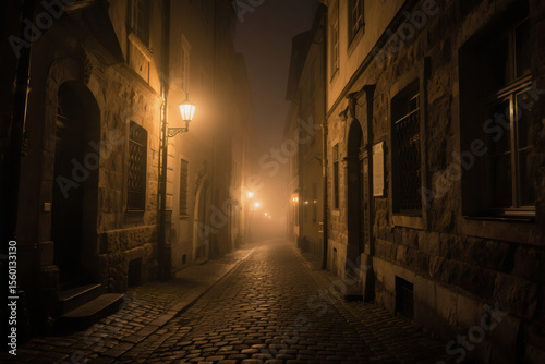narrow street at night