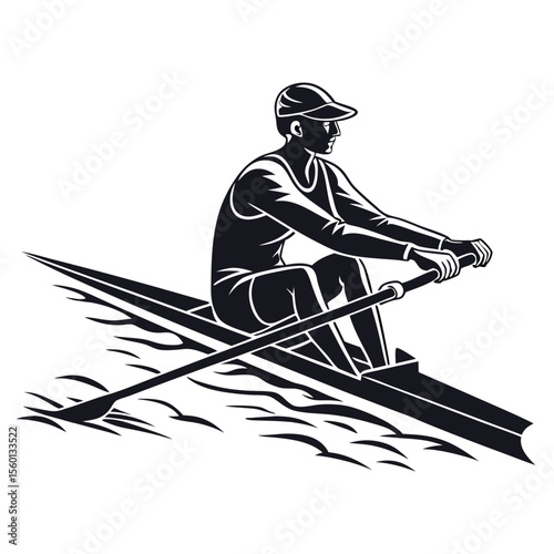 Rowing Athlete: Single Scull, Water Sports, Competition, Oarsman, Boat Race, Sport Graphics, Rowing Illustration, Vector Art