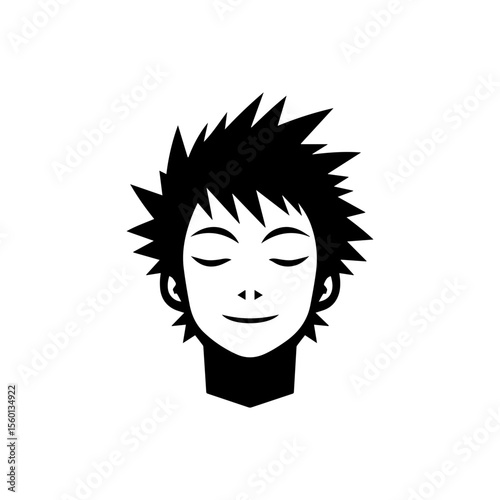 Serene stylized portrait of a young person with eyes closed, peaceful expression, spiky hair.