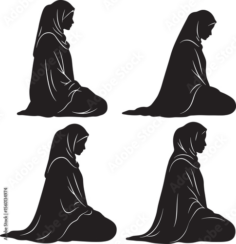 ilhouette design of a muslim woman praying vector art illustration