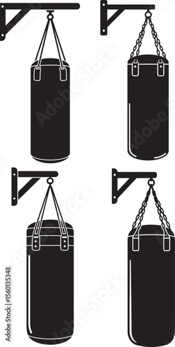 punching bag icon silhouette vector set