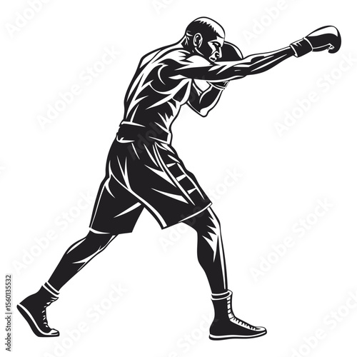 Powerful Boxer Silhouette: Boxing Punch Graphic