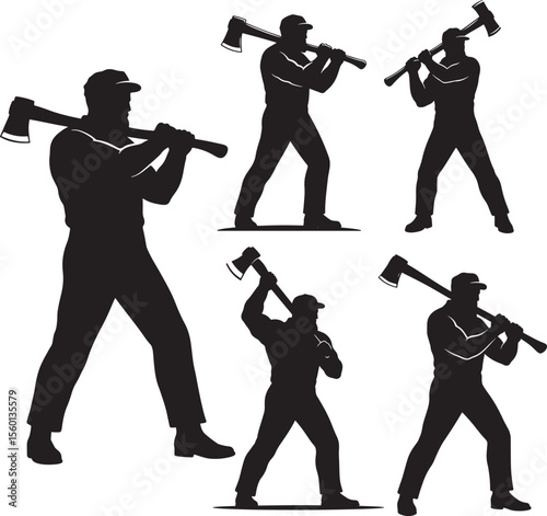  lumberjack with axe icon silhouette vector set
