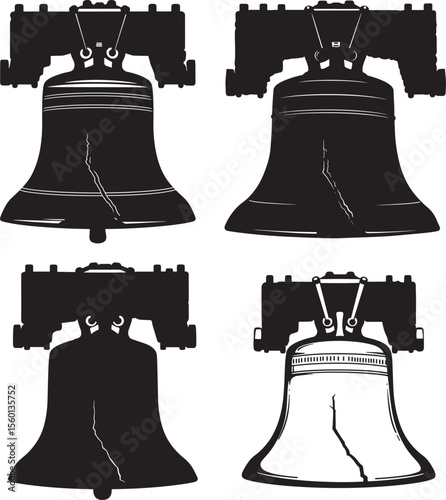  Liberty Bell icon silhouette vector set 