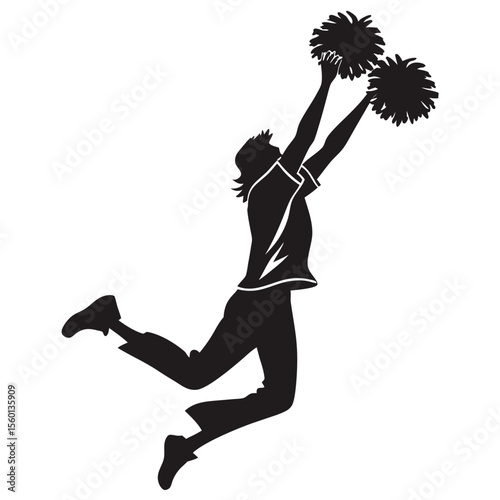 Cheerleader Silhouette: Dynamic Jump, Pom-Poms Action