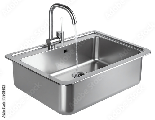 Modern stainless steel kitchen sink with faucet.