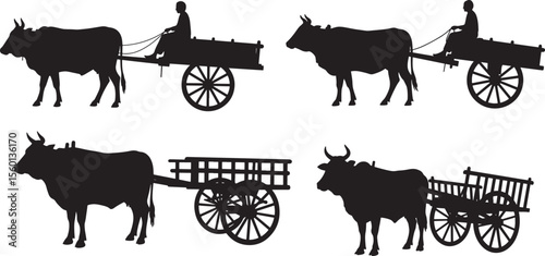  cow cart icon silhouette vector art