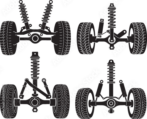 car suspension icon silhouette vector set