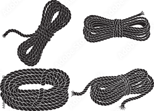 Bundle of rope icon silhouette vector set 