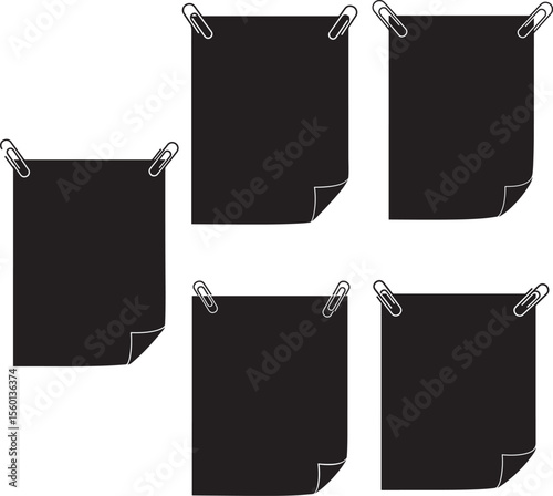Blank page with paper clips icon silhouette vector set 