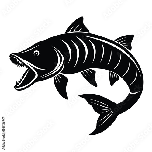 Attacking mood tiger muskie fish silhouette vector on white background
